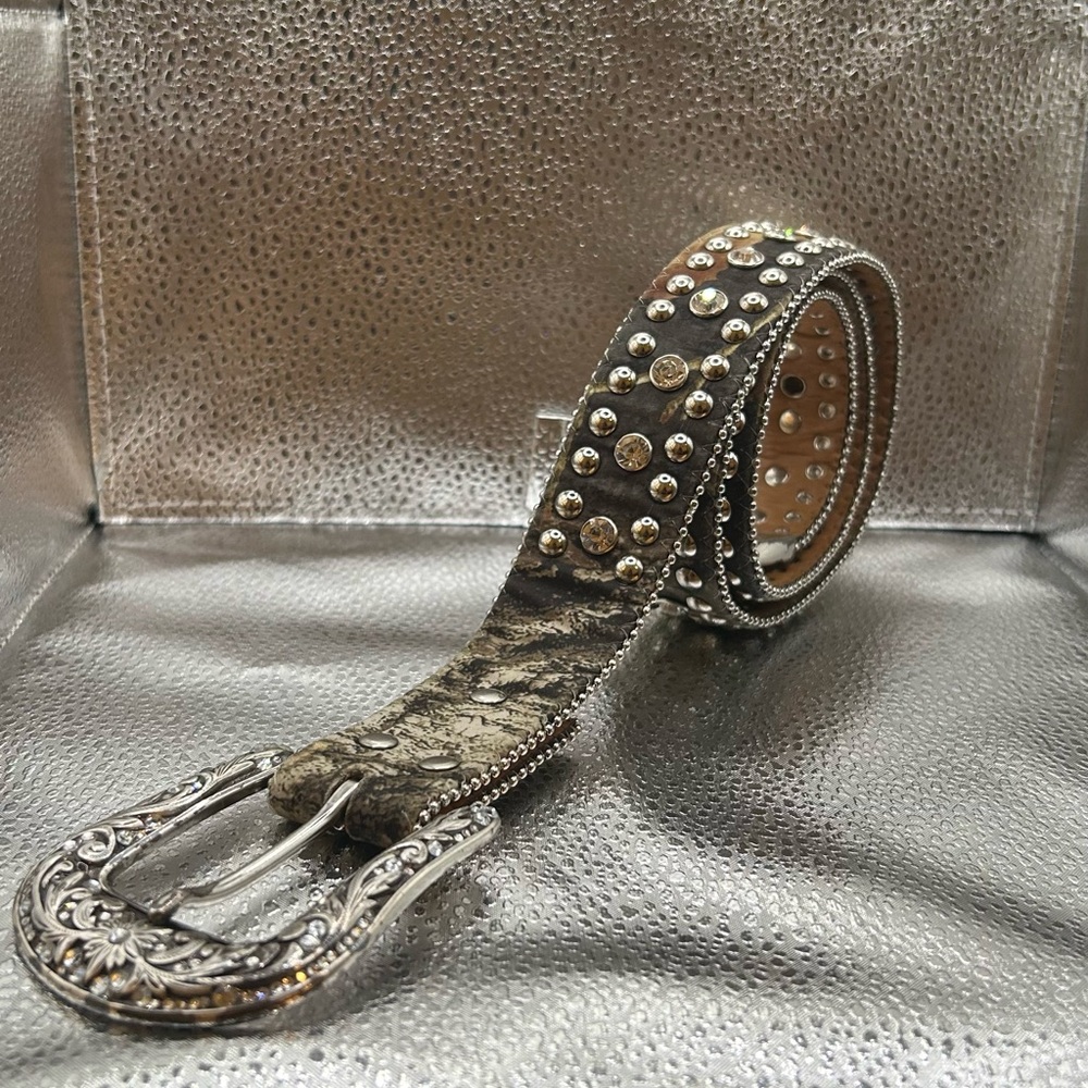 Nocona Womens Real Tree Camo Blingy Cowgirl Belt Rhinestones Buckle 620222‎ Med
